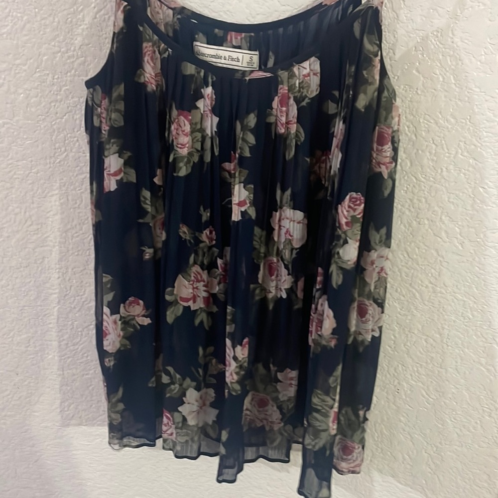 Abercrombie & Fitch Navy Blue Blouse with Flowers.